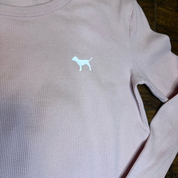 VS PINK Light Pink Waffle Knit Spellout Tee XS Coquette Soft Girl Loungewear Y2K - Picture 5 of 9